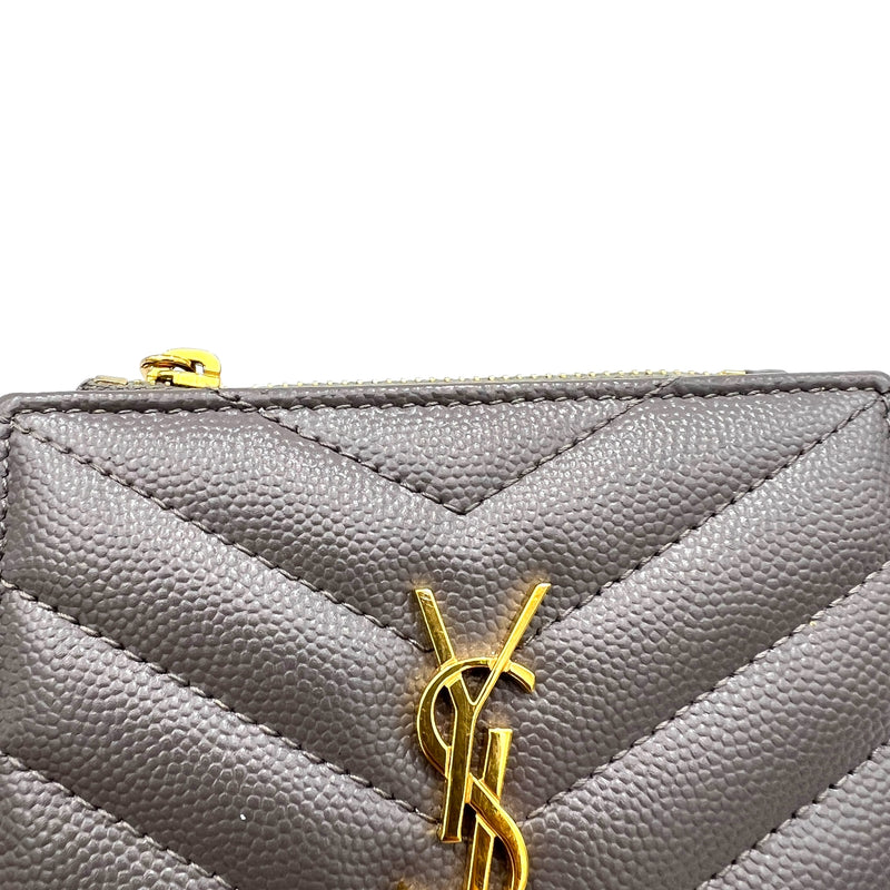 Cassandre Compact Grey Wallet in Calfskin, Gold hardware