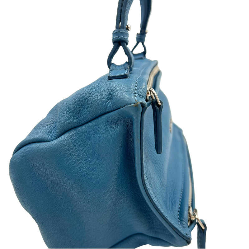 Pandora Mini Blue Crossbody Bag in Calfskin, Silver hardware