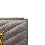 Cassandre Compact Grey Wallet in Calfskin, Gold hardware