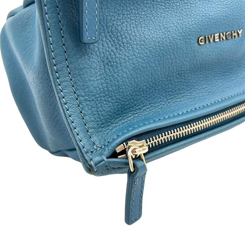 Pandora Mini Blue Crossbody Bag in Calfskin, Silver hardware