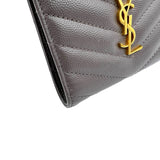 Cassandre Compact Grey Wallet in Calfskin, Gold hardware