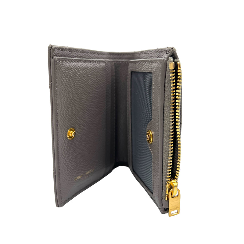 Cassandre Compact Grey Wallet in Calfskin, Gold hardware