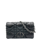 Caro Macrocannage Mini Black Crossbody Bag in Calfskin, Silver hardware