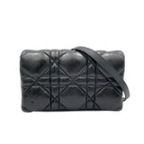 Caro Macrocannage Mini Black Crossbody Bag in Calfskin, Silver hardware