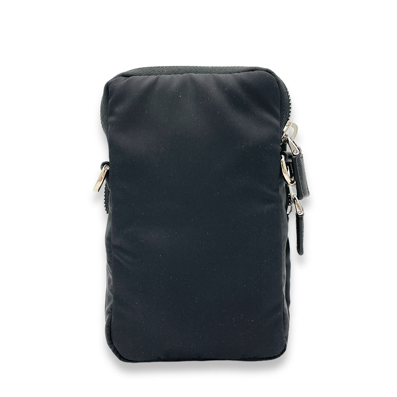 Phone Black Crossbody Bag in Re-Nylon, Silver hardware