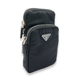 Phone Black Crossbody Bag in Re-Nylon, Silver hardware