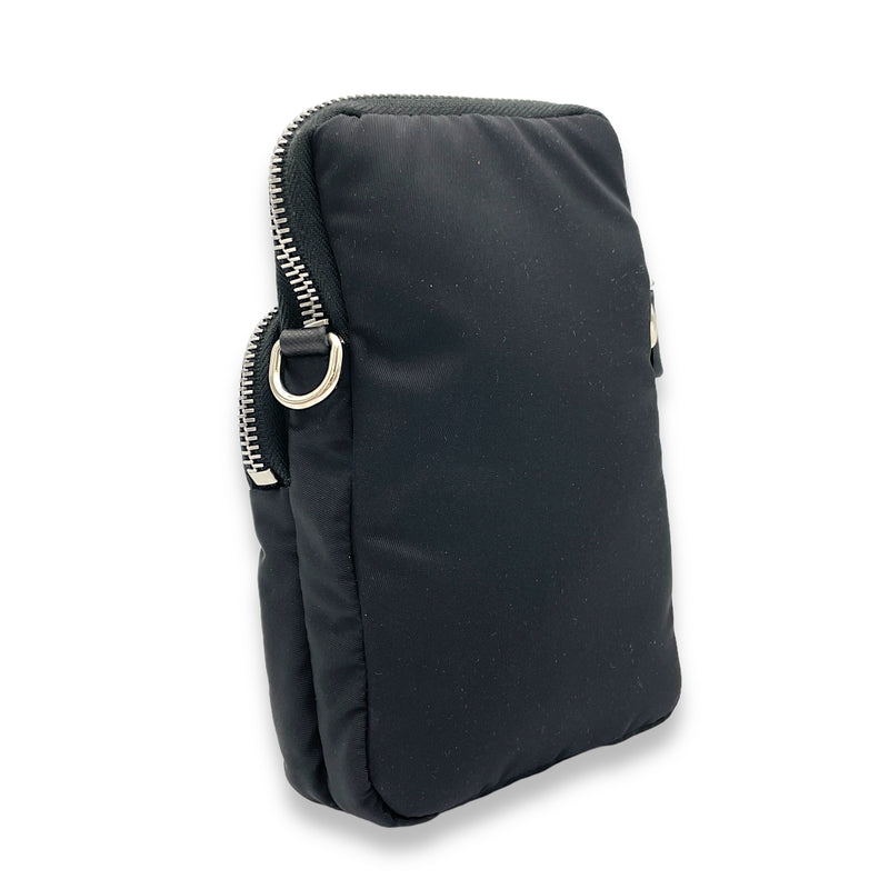 Phone Black Crossbody Bag in Re-Nylon, Silver hardware