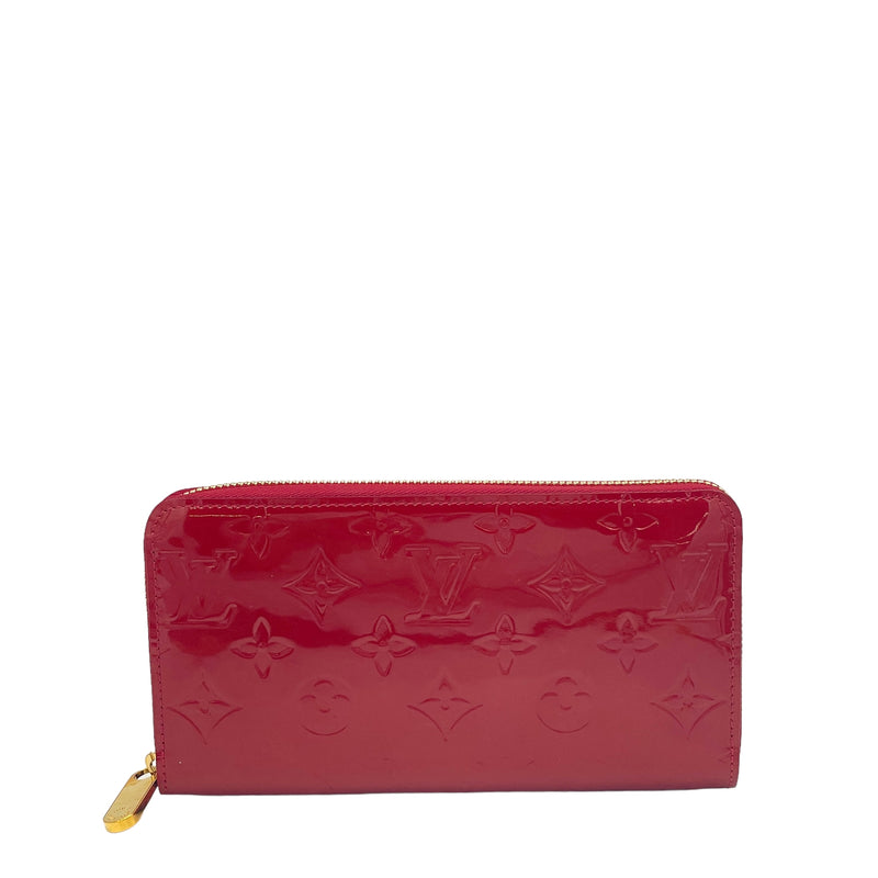 Zippy Long Red Wallet in Monogram Vernis Leather, Gold hardware