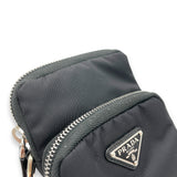 Phone Black Crossbody Bag in Re-Nylon, Silver hardware