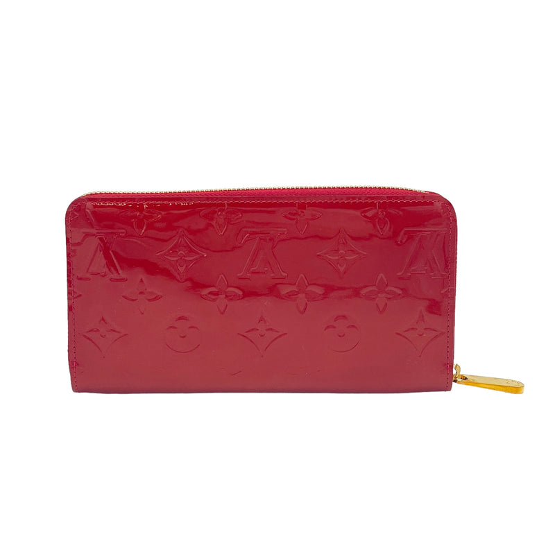 Zippy Long Red Wallet in Monogram Vernis Leather, Gold hardware