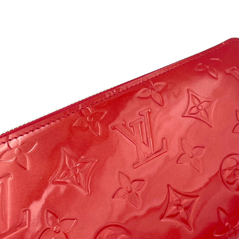 Zippy Long Red Wallet in Monogram Vernis Leather, Gold hardware