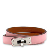 Kelly Double Bracelet T2 Pink in Swift Leather, Silver hardware