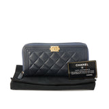 Boy Long Zip Wallet in Caviar Leather, Brushed Gold Hardware