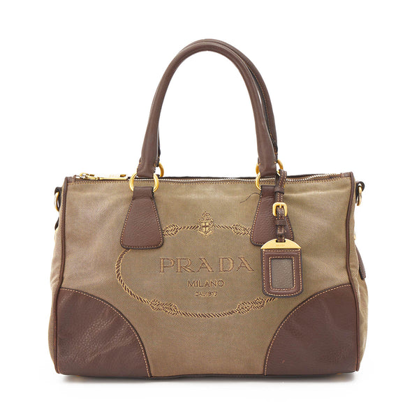 Jacquard Top Handle Bag in Canvas, Gold Hardware