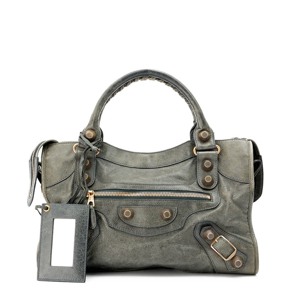 Giant City Top Handle Bag in Distressed Leather, Light Gold Hardware