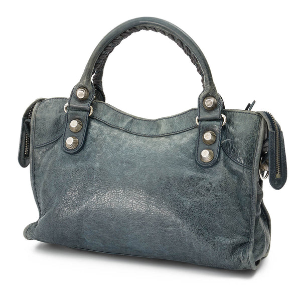 City Giant 21 Top Handle Bag in Distressed Leather, Silver Hardware