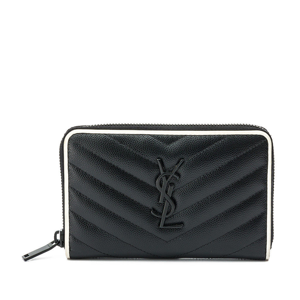 Saint Laurent Contrast Trim Monogram Chain Wallet in Black