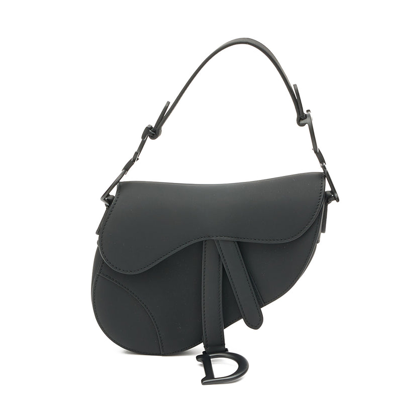 Saddle Mini Shoulder bag in Leather,  Black Lacquered Metal Hardware