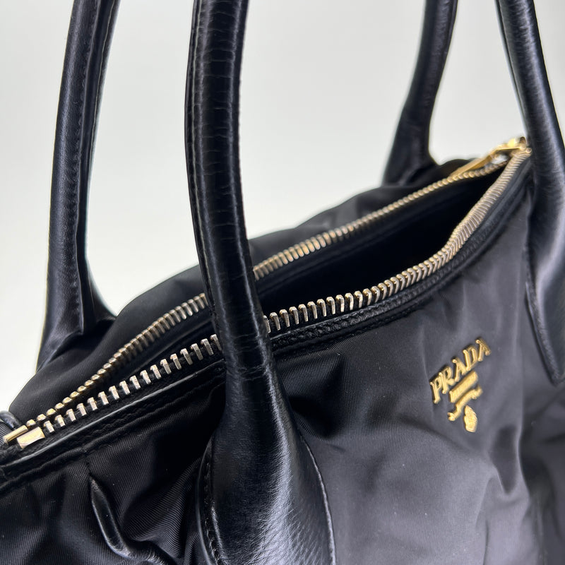 Logo Two Way Top handle bag in Nylon Gold Hardware