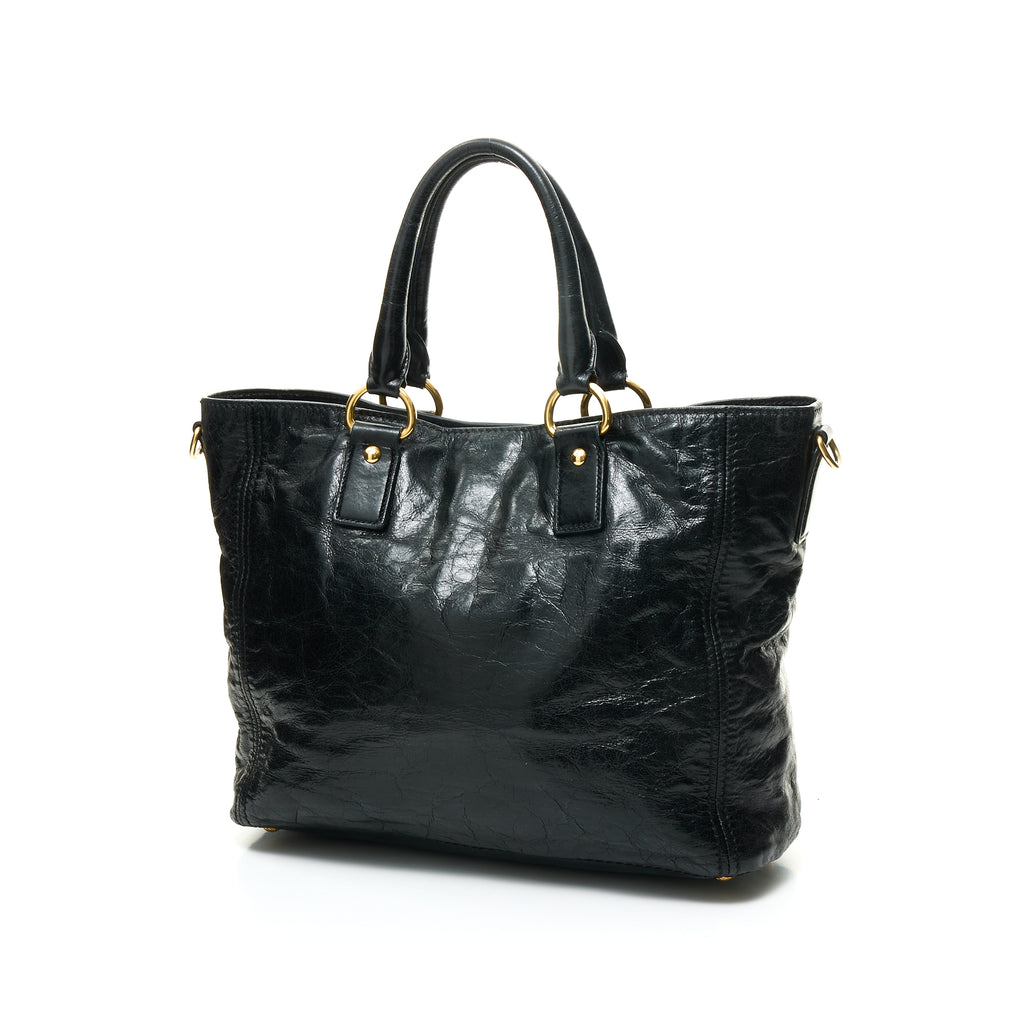 Miu Miu - Vitello Shine Top Handle Bag with Strap Grey
