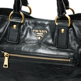 Front Zip Vitello Shine Top handle bag in Distressed leather, Gold Hardware