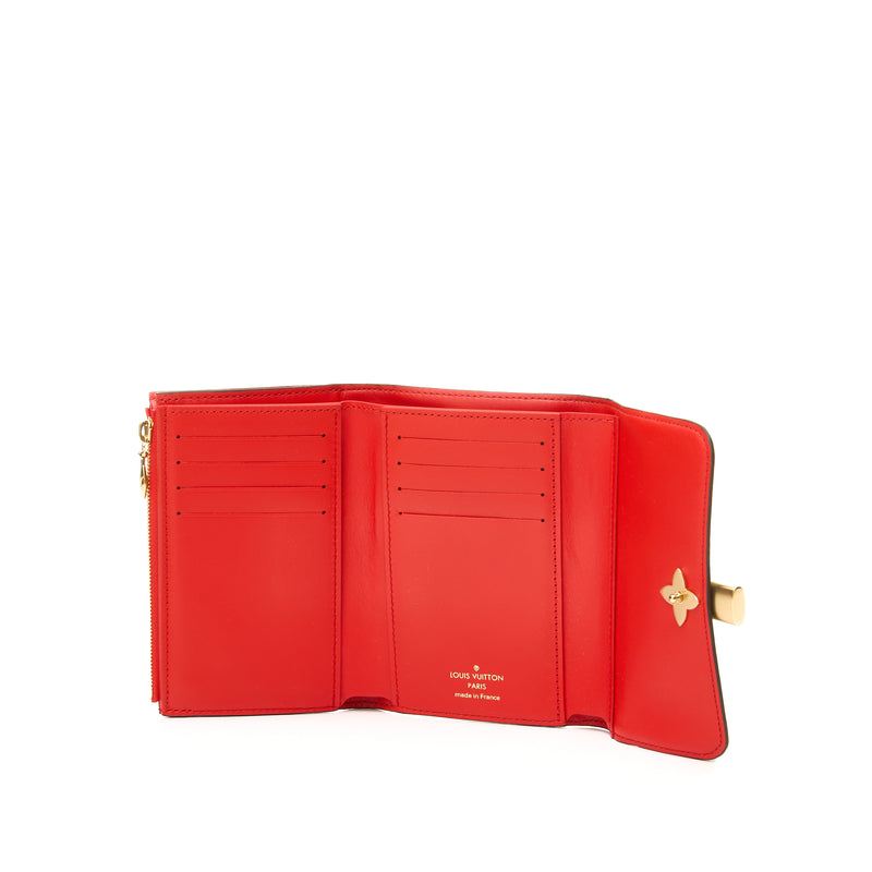 Flower Lock Compact Wallet in Coated Canvas, Gold Hardware