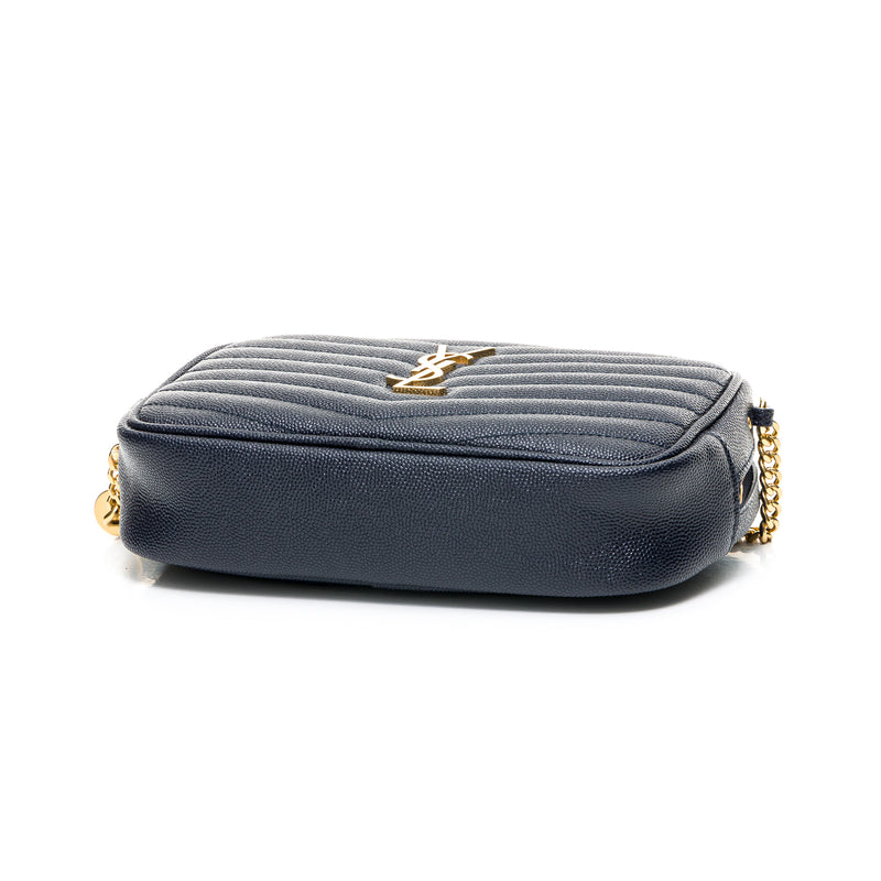 Lou Mini Crossbody bag in Caviar leather, Gold Hardware
