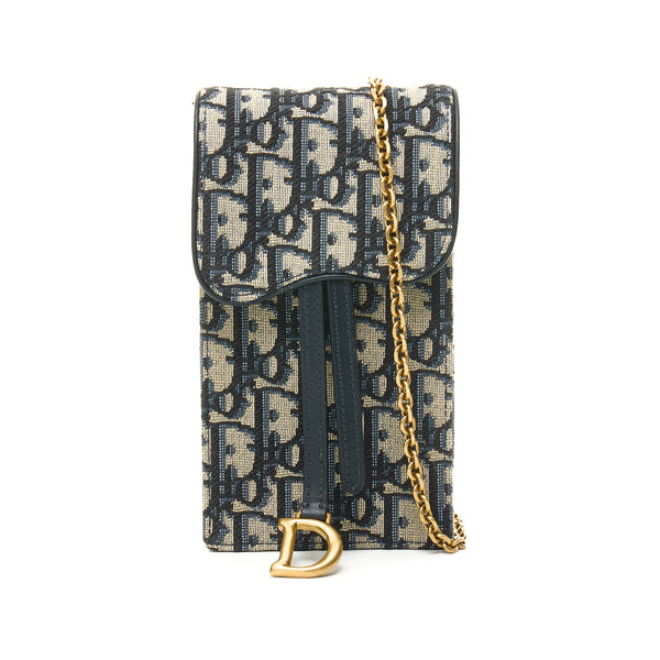 Saddle Oblique Vertical Wallet on chain in Jacquard, Gold Hardware