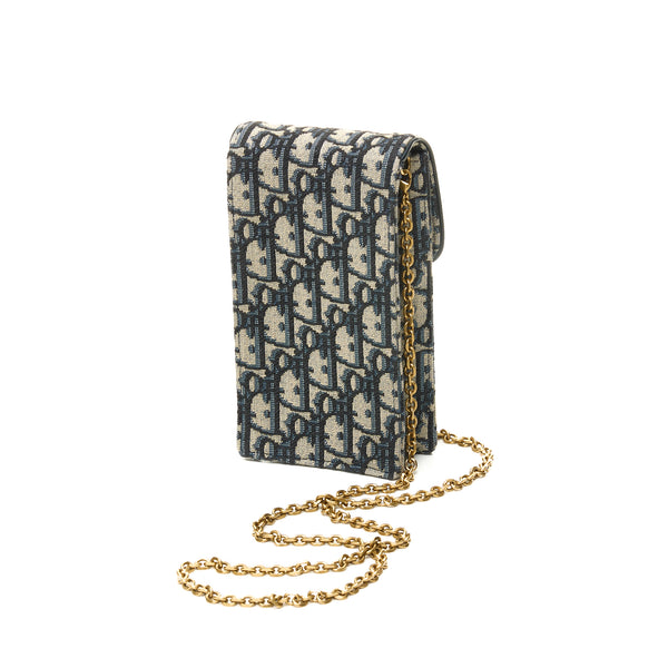 Saddle Oblique Vertical Wallet on chain in Jacquard, Gold Hardware