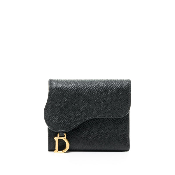 Saddle Small Wallet in Leather, Gold Hardware
