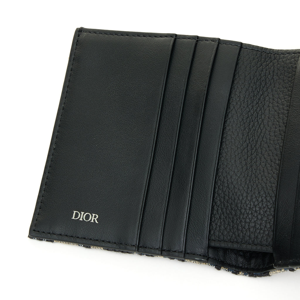 Dior Oblique Jacquard and Grained Calfskin Card Holder Wallet Black, NEW