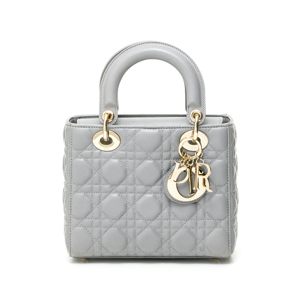 Lady Dior Small Top handle bag in Lambskin, Silver Hardware