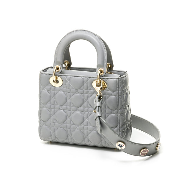 Lady Dior Small Top handle bag in Lambskin, Silver Hardware