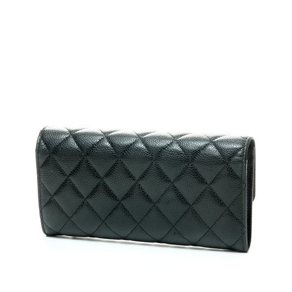Classic Flap Long Wallet in Caviar Leather, Gold Hardware