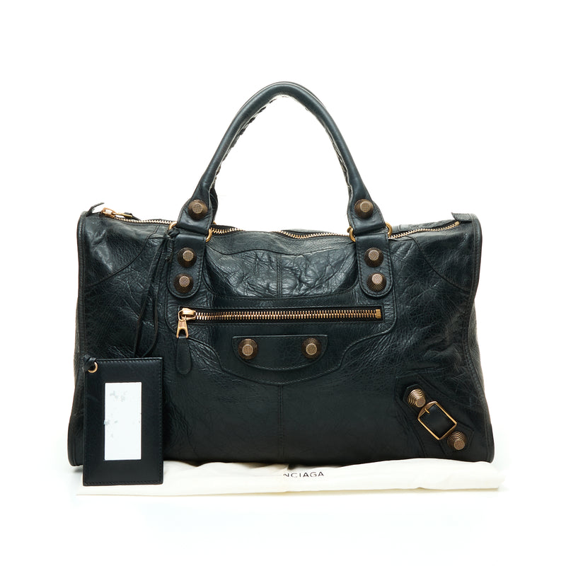 City Giant Top handle bag in Distressed Leather, Antique Brass Hardware