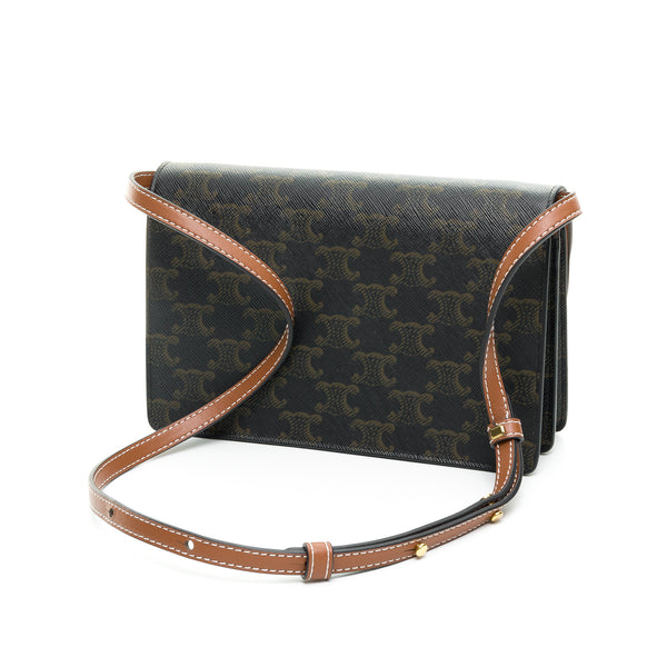 Triomphe Wallet on chain in Coated canvas, Gold Hardware