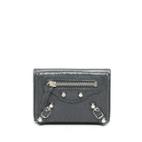 City Trifold Wallet in Distressed leather, Silver Hardware