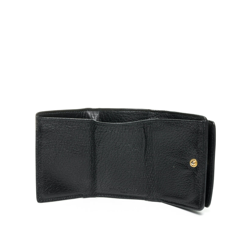 Metallic Edge Trifold Wallet in Goat Leather, Gold Hardware