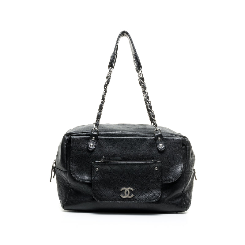 Matelasse Chain No.11 Boston Top handle bag in Caviar leather, Silver