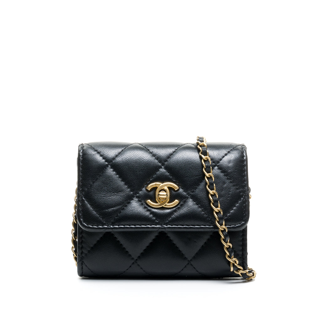 NEW CHANEL REV Black Lambskin GHW Quilted Classic Timeless Snap Card Holder
