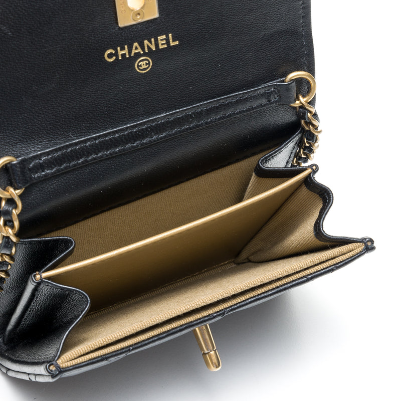Quilted Pearl Crush Mini Wallet on chain in Lambskin, Gold Hardware