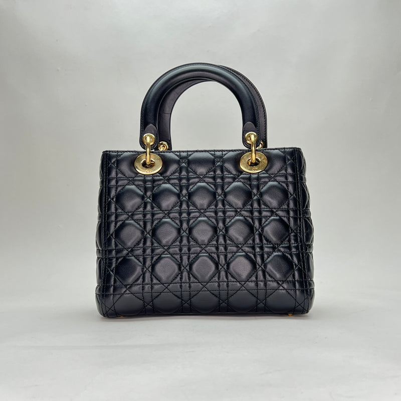 Lady Dior Medium Top handle bag in Lambskin, Gold Hardware