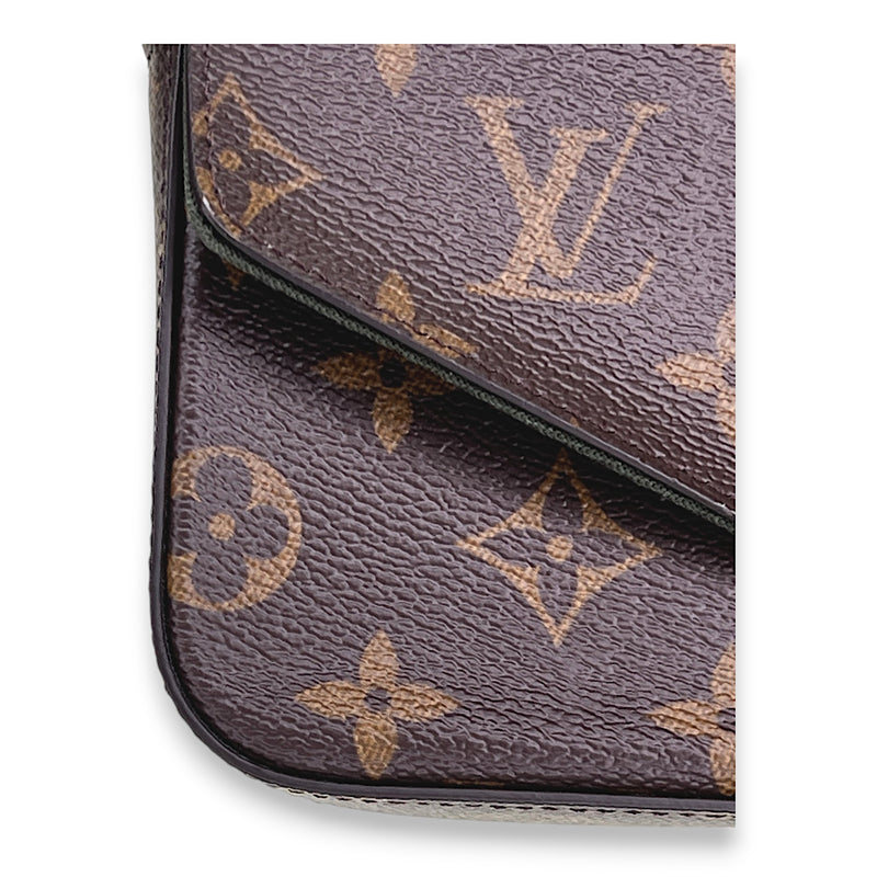 Felicie Strap & Go Brown Crossbody Bag in Monogram Coated Canvas, Gold hardware