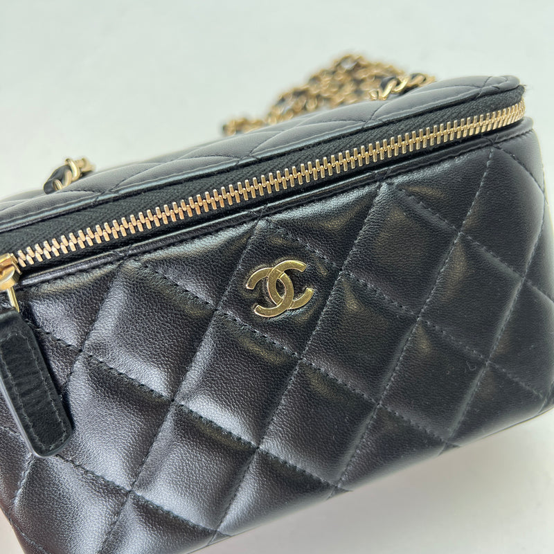 Quilted Black Vanity Bag in Lambskin, Light Gold hardware