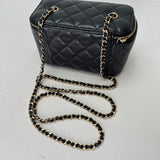 Quilted Black Vanity Bag in Lambskin, Light Gold hardware