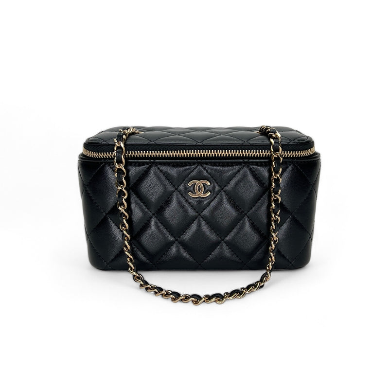 Quilted Black Vanity Bag in Lambskin, Light Gold hardware