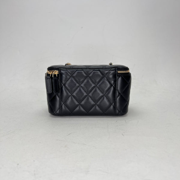 Quilted Black Vanity Bag in Lambskin, Light Gold hardware