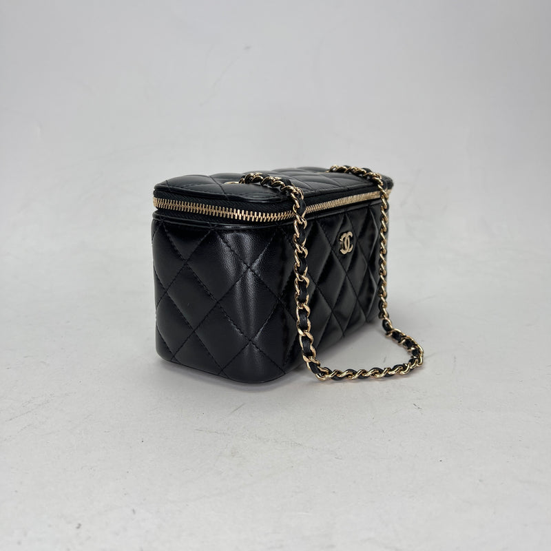 Quilted Black Vanity Bag in Lambskin, Light Gold hardware