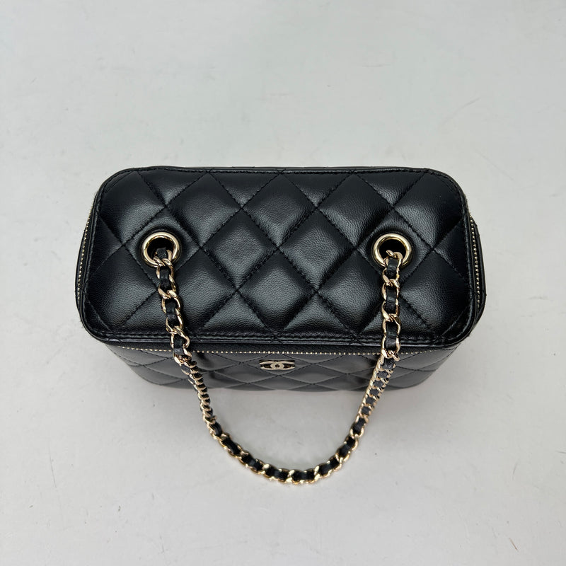 Quilted Black Vanity Bag in Lambskin, Light Gold hardware