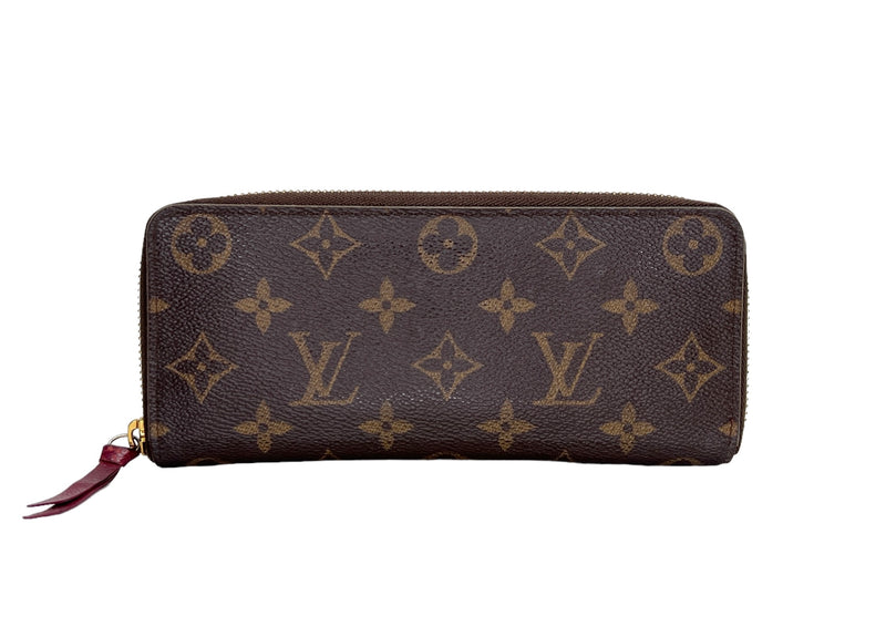 Clemence Brown Wallet in Monogram Coated Canvas, Gold hardware